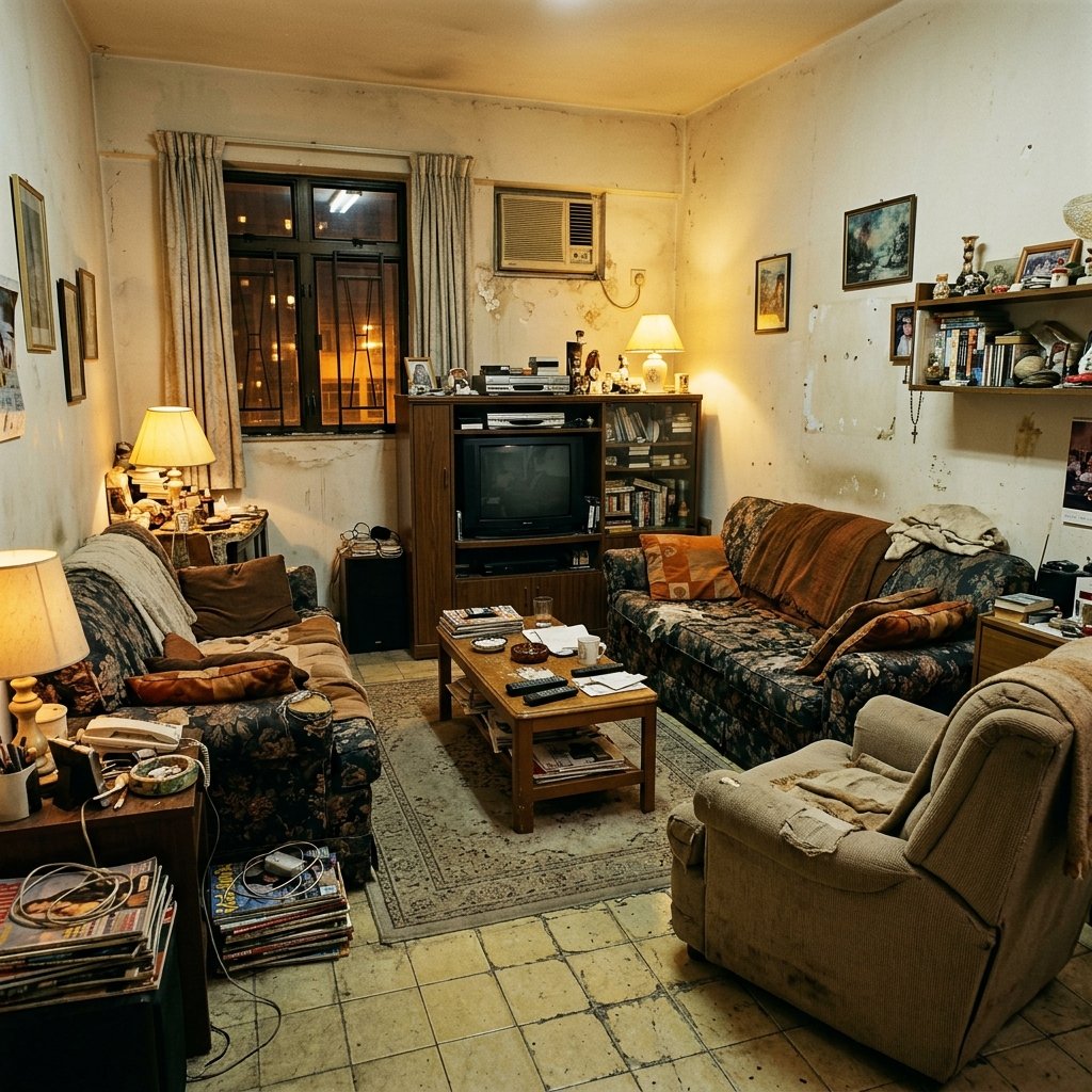 Living room before interior redesign with old furniture